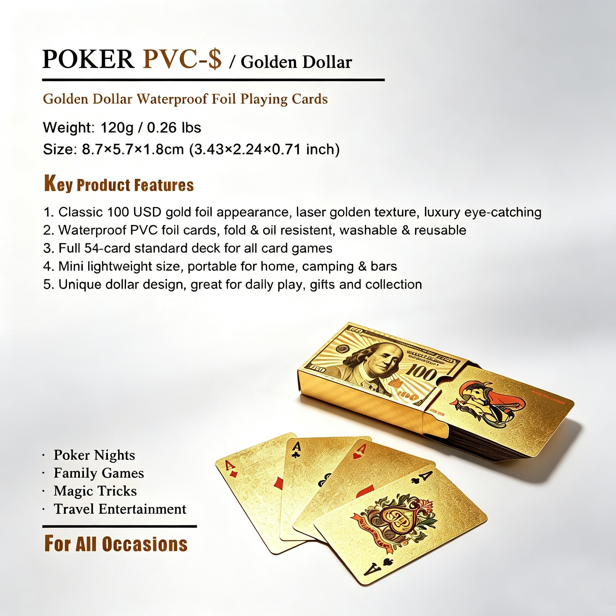 Gold Foil Playing Cards –Set of 5